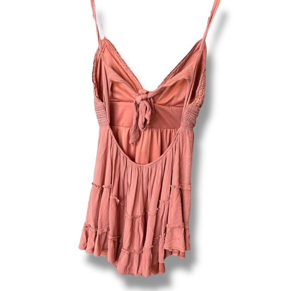 Rue21 XL Boho Crochet Lace Tiered Mini Dress Rust Pink Open Back - Picture 4 of 7